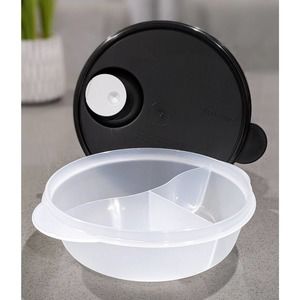 Tupperware Divided Crystalwave Microwave Container 4 Cups Sheer/ Black Color